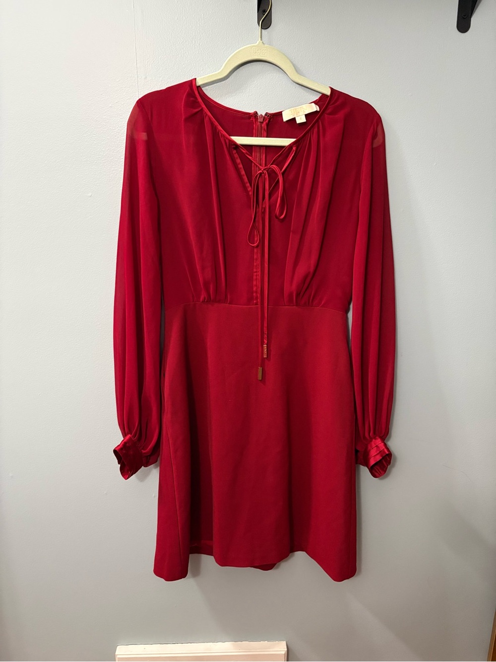 Erin by Erin Fetherston Red Long-Sleeve Tie-Neck Women's Dress